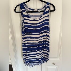 LOGO by Lori Goldstein Blue and White Striped Scoop Neck Tank large